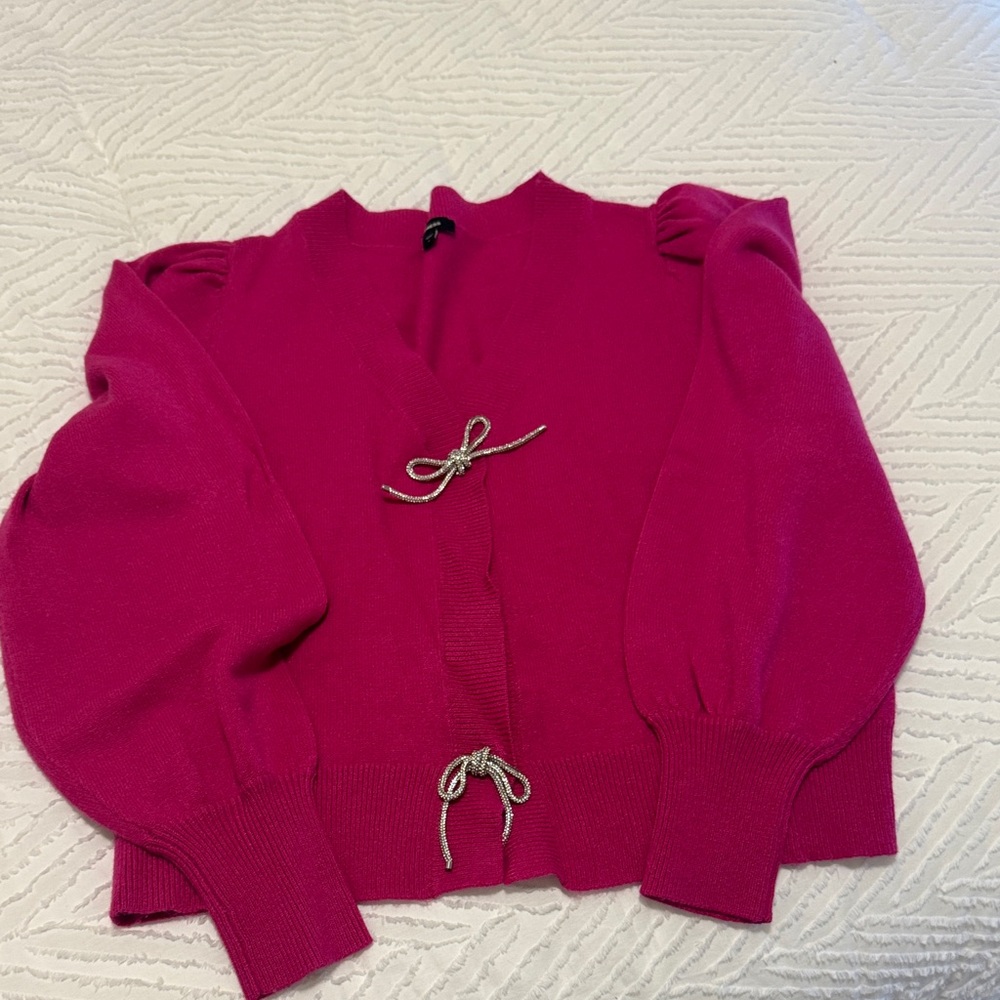 Express Fuchsia Cardigan with Bow Details